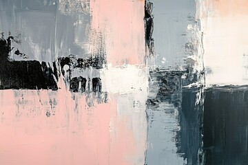 Poster - Abstract painting with textures and brushstrokes in pink grey black and white tones