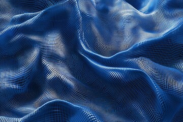 Poster - abstract: flowing blue fabric with a net-like pattern evoking waves and motion