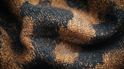 Poster - Captivating close up of woven fabric with intricate texture and pattern in warm brown and dark blue hues creating a cozy and rustic atmosphere