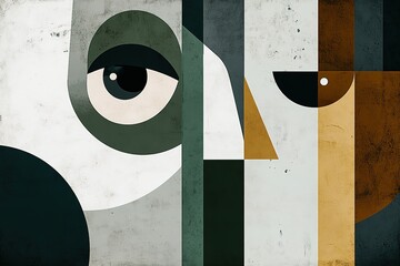 Poster - Abstract geometric portrait of a face with eye nose and textural elements