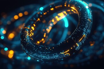 Poster - Abstract Glowing Ring - Digital Technology and Network Connection Concept