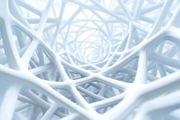 Poster - abstract architectural framework with curved lines creating tunnel effect in white color