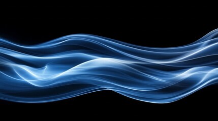 Poster - Gentle waves of blue light swirl gracefully across a dark background, creating an enchanting visual flow that captivates the viewer. The serene movement evokes a peaceful ambiance
