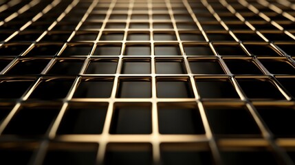 Poster - Abstract golden grid surface with shimmering metallic texture and geometry concept