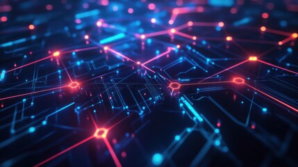 Poster - Abstract Digital Circuit Board with Colorful Neon Lights
