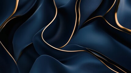Poster - Elegant Abstract Navy Blue Fabric Waves with Golden Highlights