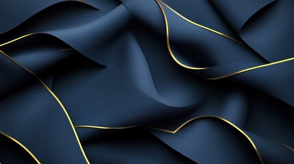 Poster - Elegant Deep Blue Fabric with Gold Trim Waves and Textures