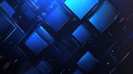 Poster - Abstract Blue Geometric Background with Floating Shapes and Lights