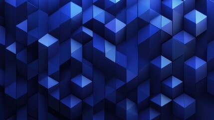 Poster - Abstract Blue Geometry with Three-Dimensional Cubes and Patterns