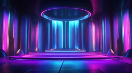 Poster - Vibrant Neon Stage with Dynamic Lighting and Futuristic Design