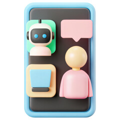 Poster - ecommerce marketing plan, colorful digital interface featuring robot, person, and chat bubble, symbolizing communication