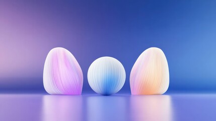 Poster - Abstract shapes with gradient lighting on a smooth reflective surface in blue and purple