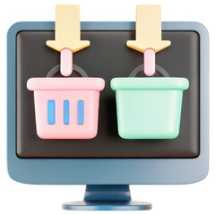 Poster - ecommerce marketing plan, Digital shopping cart icons on computer screen, symbolizing online shopping