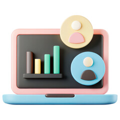 Poster - ecommerce marketing plan, colorful laptop with graphs and user icons, representing data analysis and teamwork