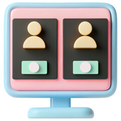 Poster - ecommerce marketing plan, 3D illustration of user interface with two user icons and buttons