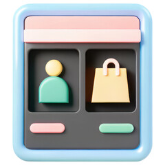 Poster - ecommerce marketing plan, colorful digital interface featuring user icon and shopping bag icon, symbolizing online shopping