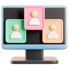 Poster - ecommerce marketing plan, 3d computer monitor displaying colorful user profile icons