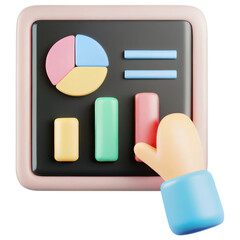 Poster - ecommerce marketing plan, Interactive chart with colorful shapes and hand pressing button