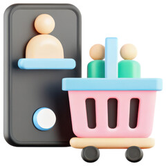 Poster - ecommerce marketing plan, colorful shopping cart and user interface icon representing online shopping