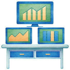 Poster - ecommerce marketing plan, Digital illustration of three screens displaying sales data and graphs