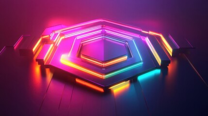 Poster - Vibrant Neon Hexagonal Shapes with Glow on Dark Surface