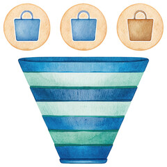 Poster - ecommerce marketing plan, Watercolor funnel illustration with shopping bags