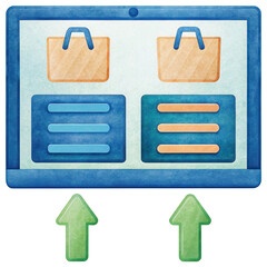 Poster - ecommerce marketing plan, Digital product recommendation interface with shopping bags and arrows
