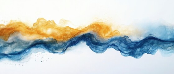 Aufkleber - Abstract fluid art with gold and blue hues creating a dynamic wave on a white background artistic and modern design