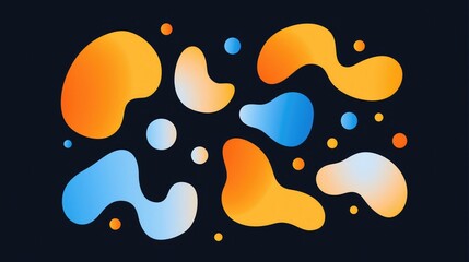 Fototapete - Abstract composition featuring colorful, organic - shaped elements and small circles on a dark backdrop, great for wallpaper.