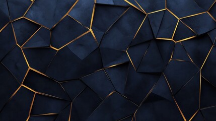 Poster - Dark Textured Surface with Geometric Cracks and Golden Highlights
