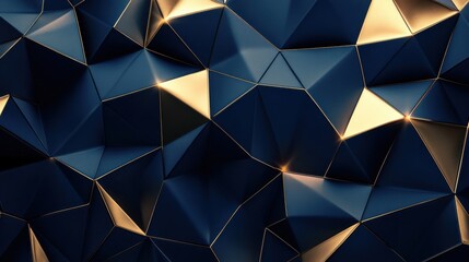 Poster - Geometric Blue and Gold Abstract Background with Faceted Shapes