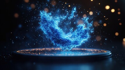 Poster - Blue and black background with glowing blue star and particles in space-time warp effect