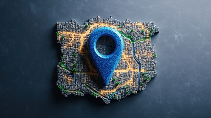 Poster - Blue marker on map with green marker and blue location pin icon for navigation and location tracking