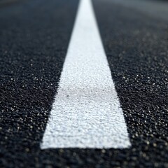 Aufkleber - Asphalt Road with Crisp White Line Marking a Path Forward on a Sunny Day in a Close Up Perspective
