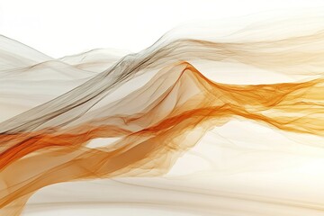 Poster - Abstract mountain landscape with flowing orange and beige lines on a white background