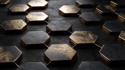 Poster - Geometric Hexagon Pattern with Elegant Gold and Dark Surface Texture