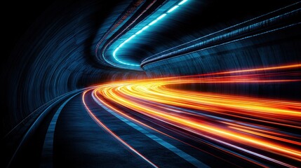 Poster - Long exposure image of a tunnel featuring light streaks and blurred lights creating a dynamic effect