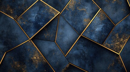 Poster - Elegant Geometric Texture with Dark Blue and Gold Accents Background