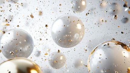 Poster - Floating Bubbles with Shimmering Gold Particles in Soft Light