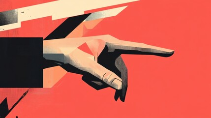 Poster - Abstract Illustration of a Hand Pointing in Bold Red Background
