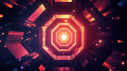 Fototapete - Abstract Geometric Tunnel with Light Rays and Colorful Vortex Effects