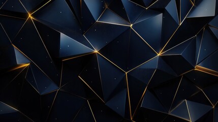 Poster - Abstract Geometric Surface with Golden Edges and Dark Background