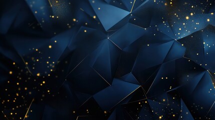Poster - Abstract Dark Blue Background with Golden Sparkles and Geometric Shapes