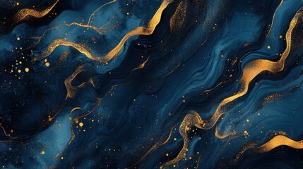 Poster - Abstract Blue and Gold Waves with Texture for Modern Backgrounds
