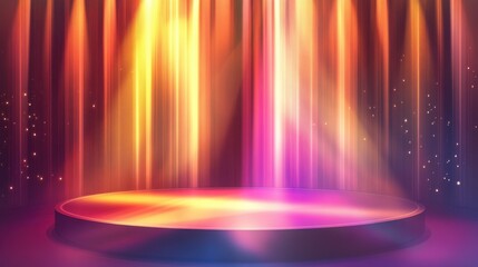 Poster - Vibrant Stage Background with Colorful Lights and Glowing Curtains