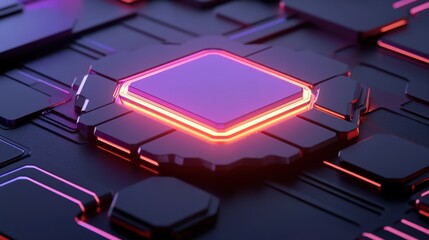 Fototapete - Futuristic Neon Circuit Board with Vibrant Light Effects