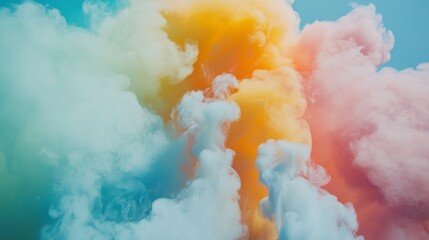 Poster - Soft, pastel colors blend seamlessly as ethereal clouds rise and dance in the sky, creating a mesmerizing display of natural beauty in the afternoon light