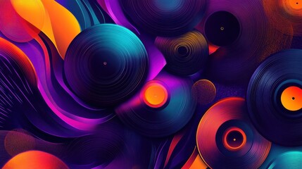 Poster - Vibrant Colorful Abstract Vinyl Records Retro Art Background