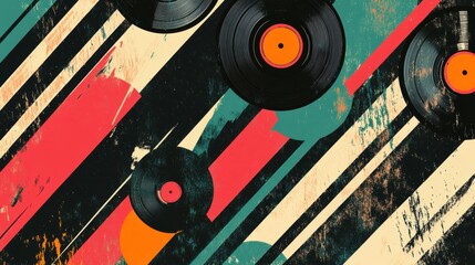 Poster - Vibrant Abstract Design Featuring Colorful Vinyl Records and Stripes