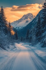 Sticker - Snowy Road Mountain Background